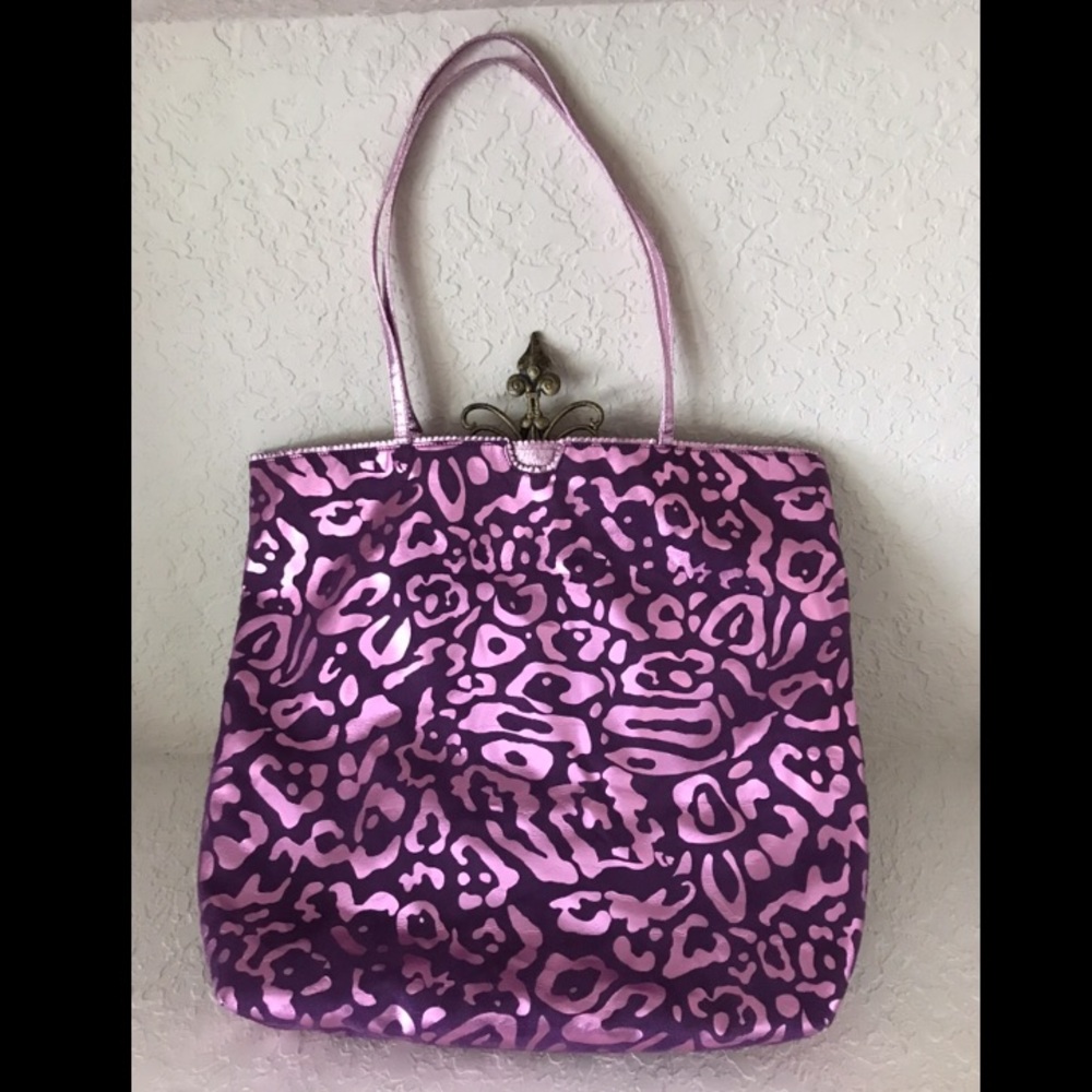 Carlos Falchi Metallic Leopard Tote & Makeup Bag
